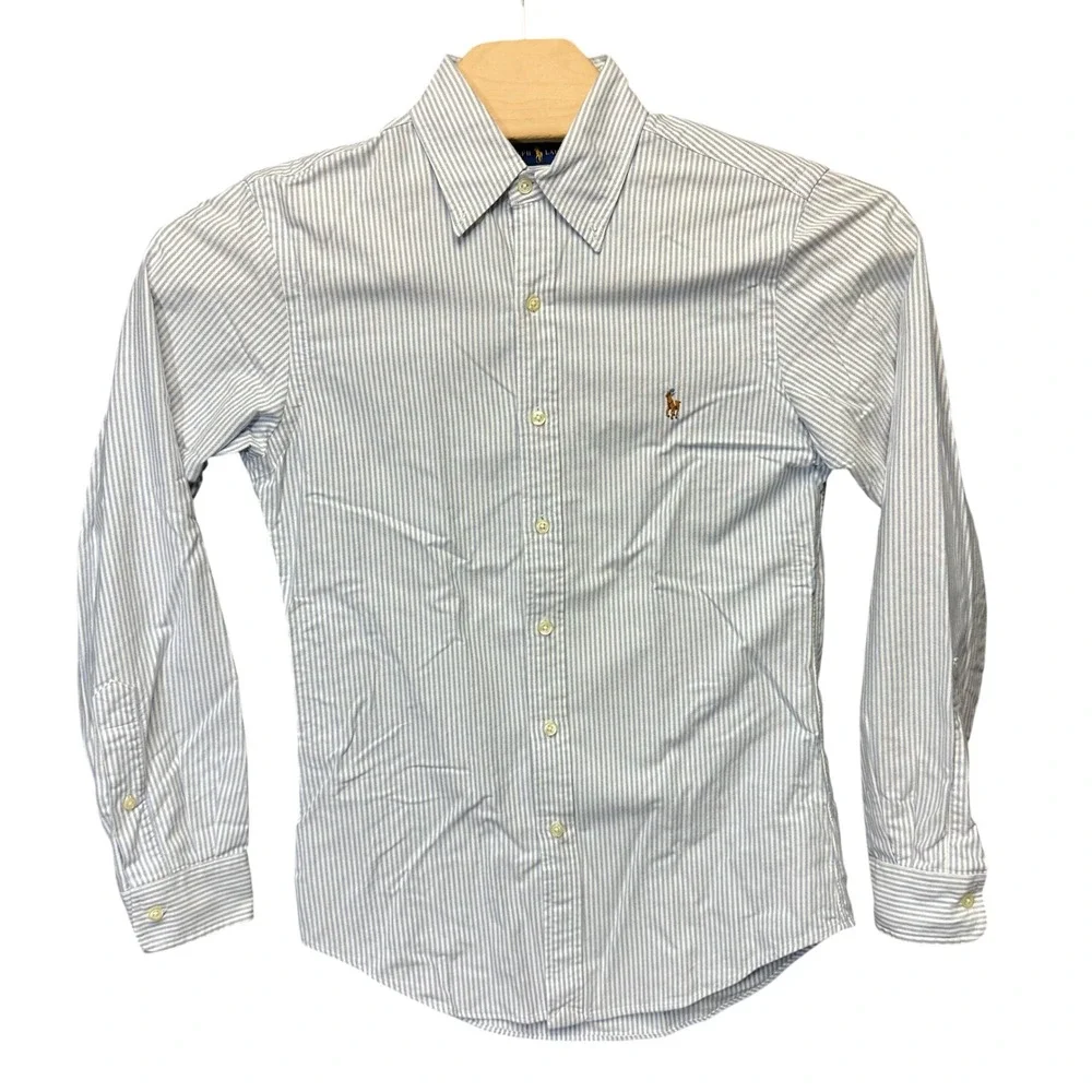 Polo Ralph Lauren Mens Slim Fit Blue White Striped Oxford Button Down Shirt S